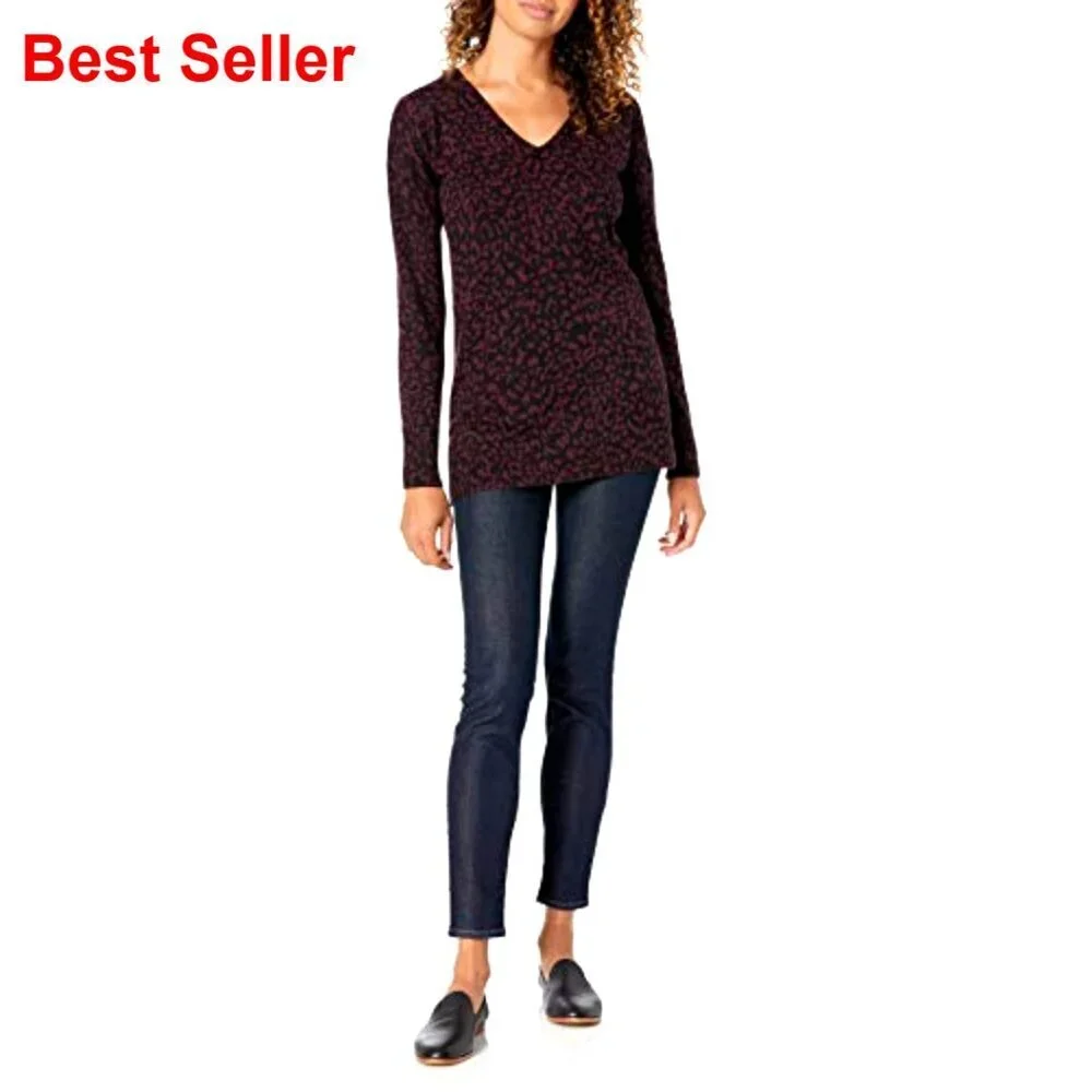 Lightweight Long Sleeve V-Neck Tunic Sweater, Plus Size, Cotton Blend